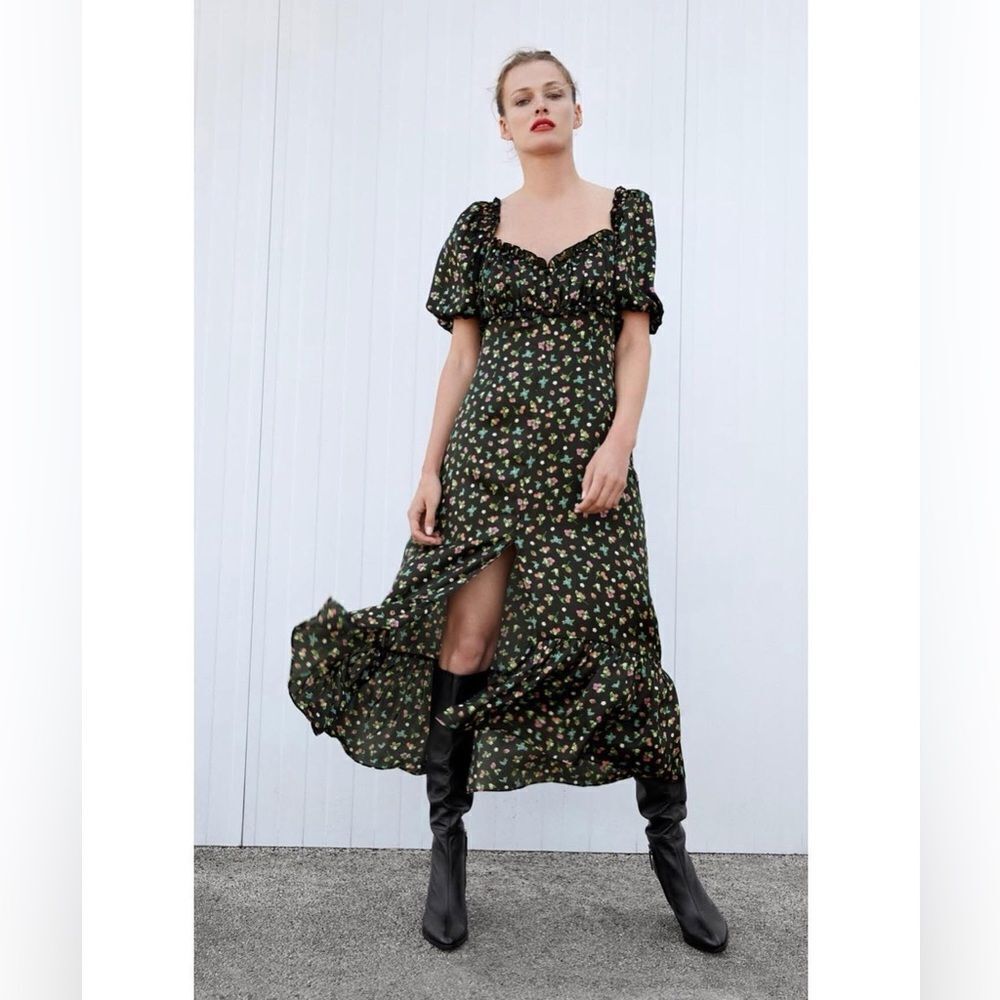 ZARA SATIN EFFECT FLORAL PRINT DRESS - Picture 1 of 4